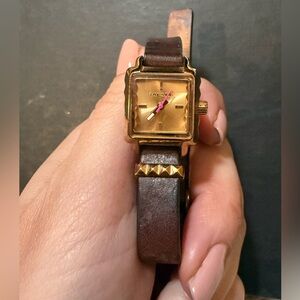 Diesel Rose Gold-Tone Square Dial Watch with Brown Leather Strap
